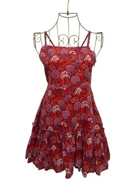 WKND WYFR Cotton Red Floral Sundress with Purple Accent Size XS